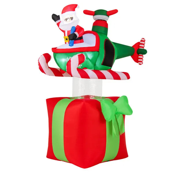 Opblaasbare kerstman in helikopter op cadeau