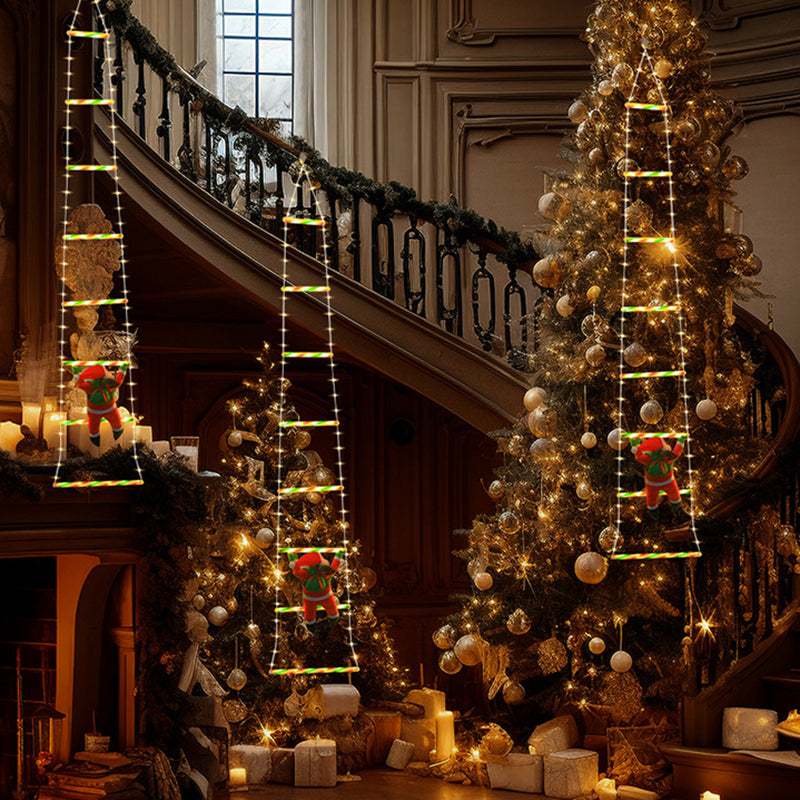 Modern kunst deco PVC katoen ladder vorm kerstman kerstdecoratie LED lichtsnoer voor buiten