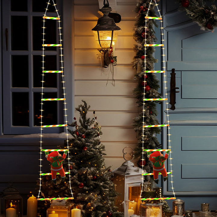Modern kunst deco PVC katoen ladder vorm kerstman kerstdecoratie LED lichtsnoer voor buiten