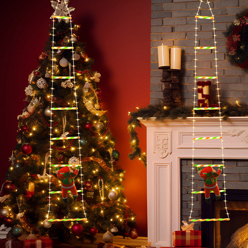 Modern kunst deco PVC katoen ladder vorm kerstman kerstdecoratie LED lichtsnoer voor buiten