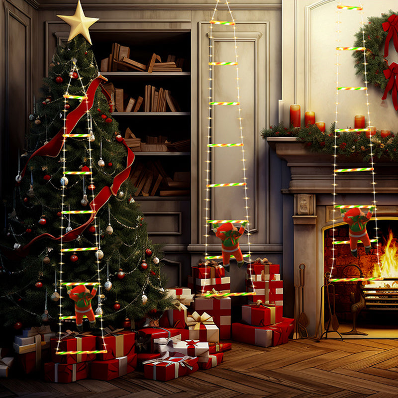 Modern kunst deco PVC katoen ladder vorm kerstman kerstdecoratie LED lichtsnoer voor buiten