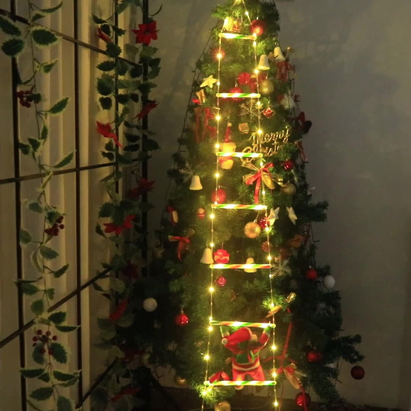 Modern kunst deco PVC katoen ladder vorm kerstman kerstdecoratie LED lichtsnoer voor buiten
