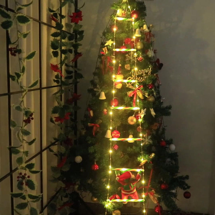 Modern kunst deco PVC katoen ladder vorm kerstman kerstdecoratie LED lichtsnoer voor buiten
