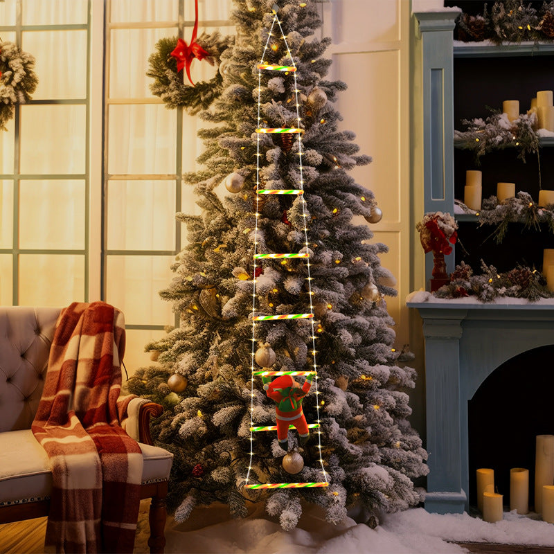 Modern kunst deco PVC katoen ladder vorm kerstman kerstdecoratie LED lichtsnoer voor buiten