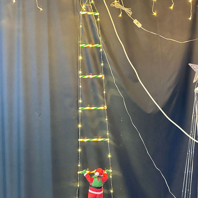 Modern kunst deco PVC katoen ladder vorm kerstman kerstdecoratie LED lichtsnoer voor buiten