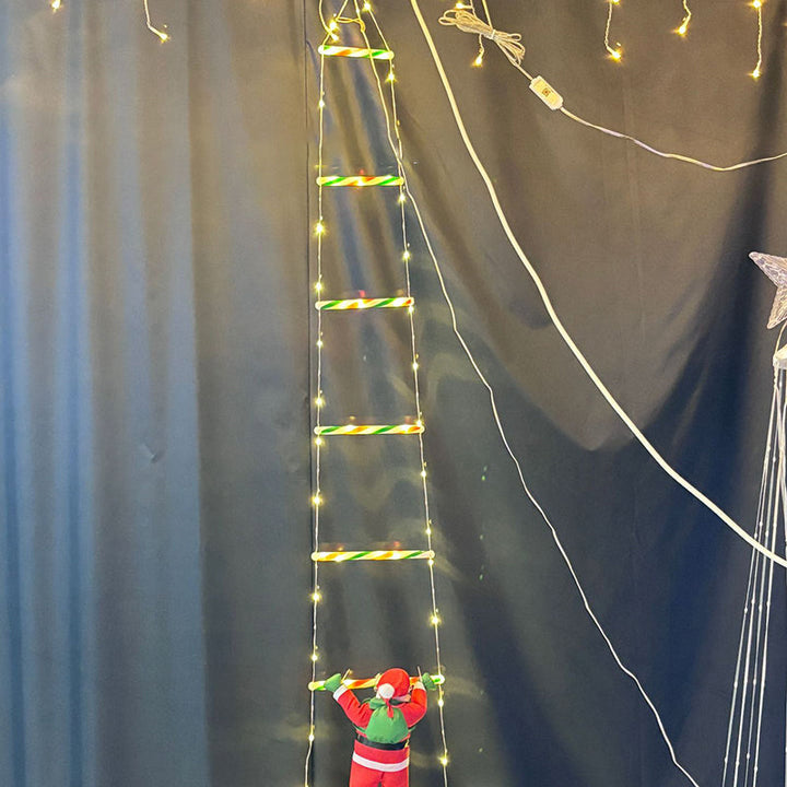 Modern kunst deco PVC katoen ladder vorm kerstman kerstdecoratie LED lichtsnoer voor buiten