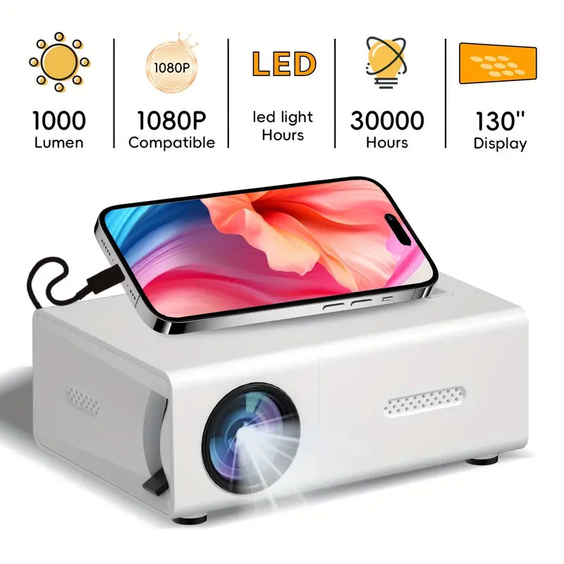 Hollevo™ Draagbare mini beamer HD 720P met snelle focus en wifi