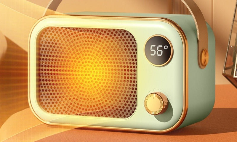 Retro ventilatorkachel in radiovorm met scherm