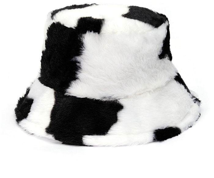 Hollevo Pluizige bucket hat van imitatiebont in opvallende prints
