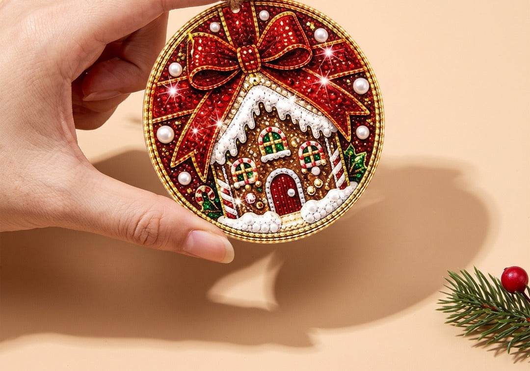 Zelfgemaakte diamond painting kersthangers