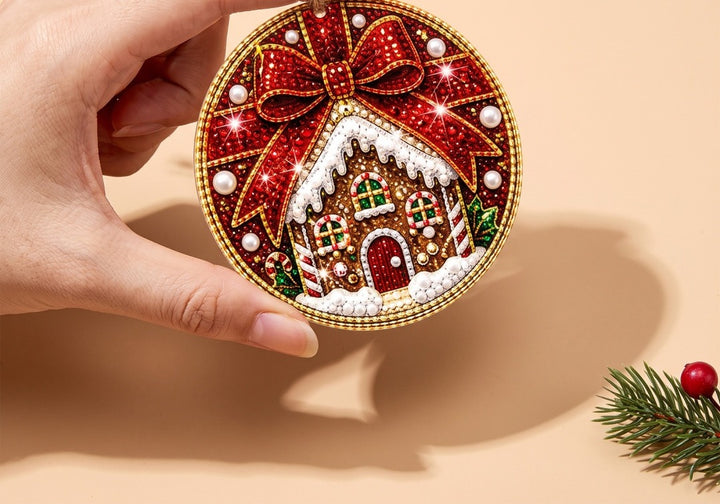 Zelfgemaakte diamond painting kersthangers