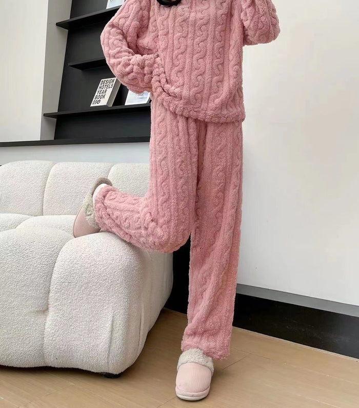 Hollevo Fleece pyjama met halve rits en kabelstructuur