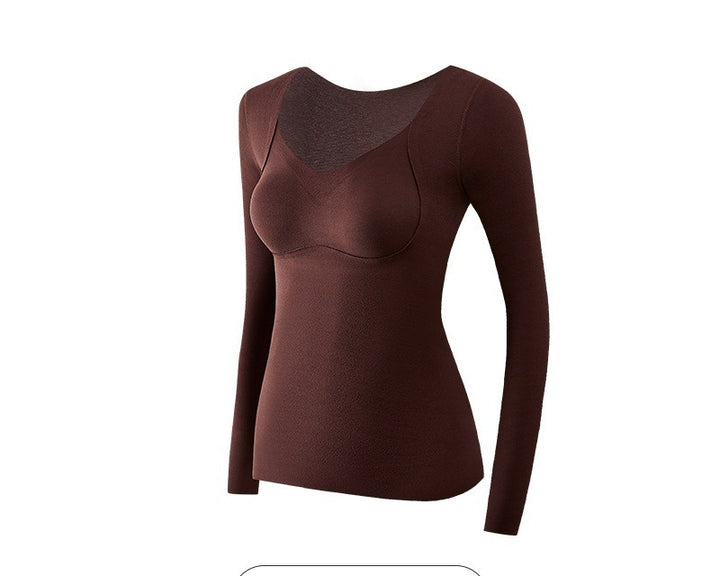 Vrouw in thermoshirt met V-hals