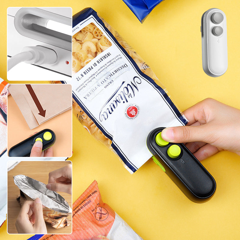 Oplaadbare mini-sealer voor zakjes met ingebouwd mesje