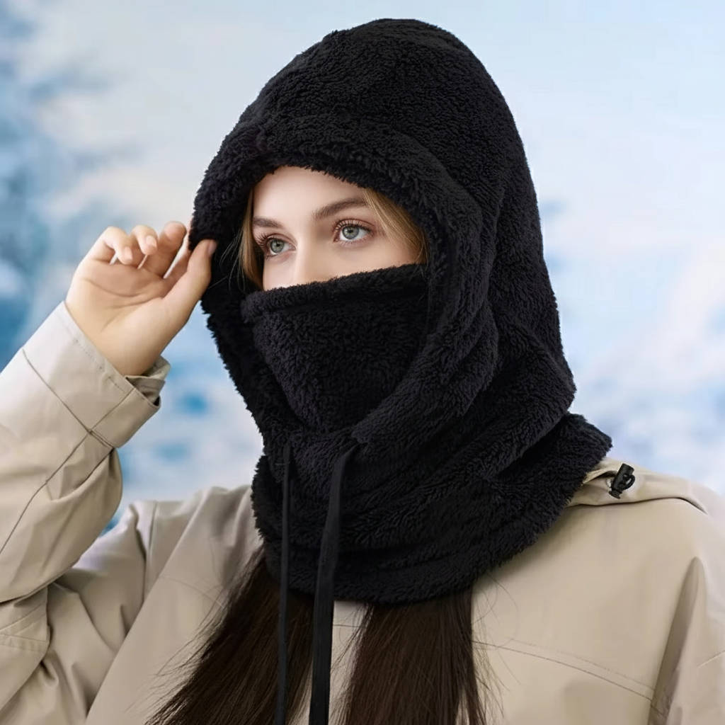 Fleece bivakmuts met trekkoorden en verlengde hals
