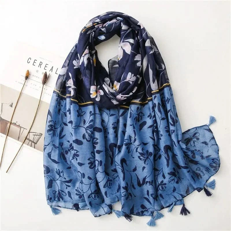 Dames sjaal van viscose met stippen en bloemenprint