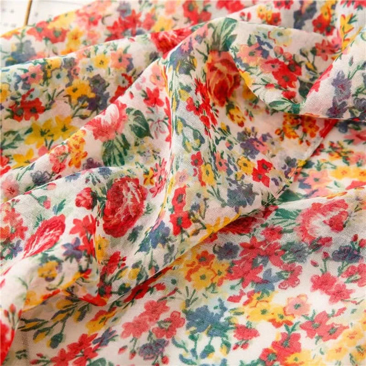 Dames sjaal van viscose met stippen en bloemenprint