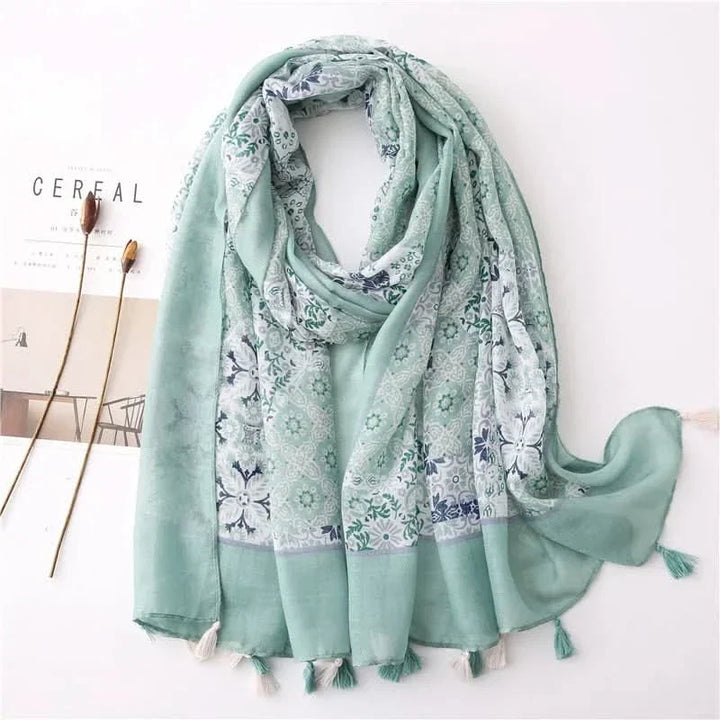 Dames sjaal van viscose met stippen en bloemenprint