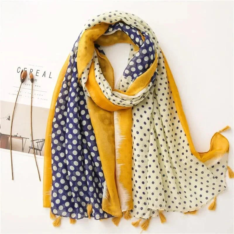 Dames sjaal van viscose met stippen en bloemenprint