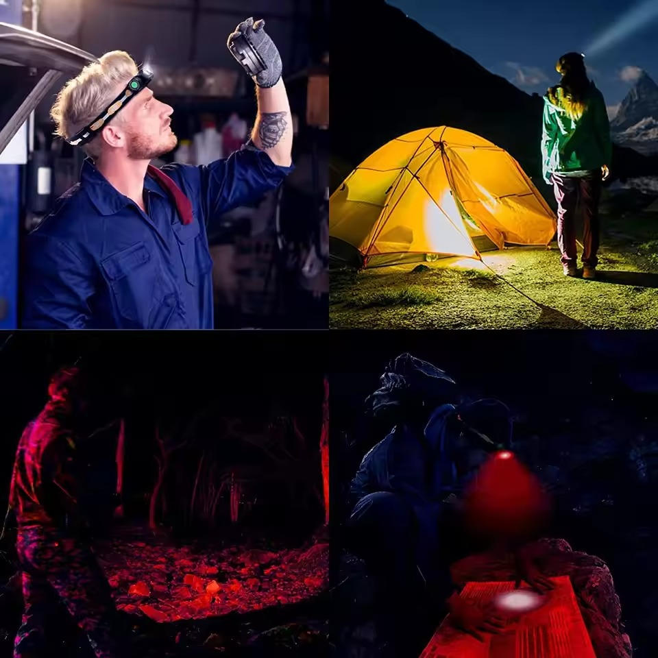 Hollevo™ Oplaadbare hoofdlamp met wit en rood ledlicht