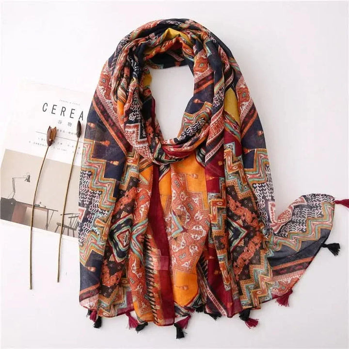 Dames sjaal van viscose met stippen en bloemenprint