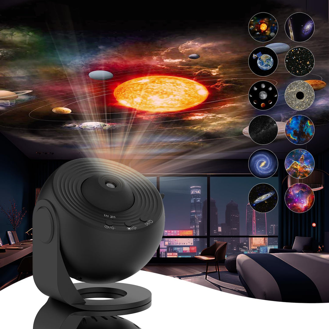 Sterrenprojector 360° met 12 galaxyschijven en scherpstelling