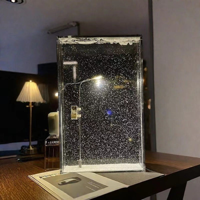Hollevo™ Nachtlampje lantaarnpaal met sneeuw – verlichte winterscène