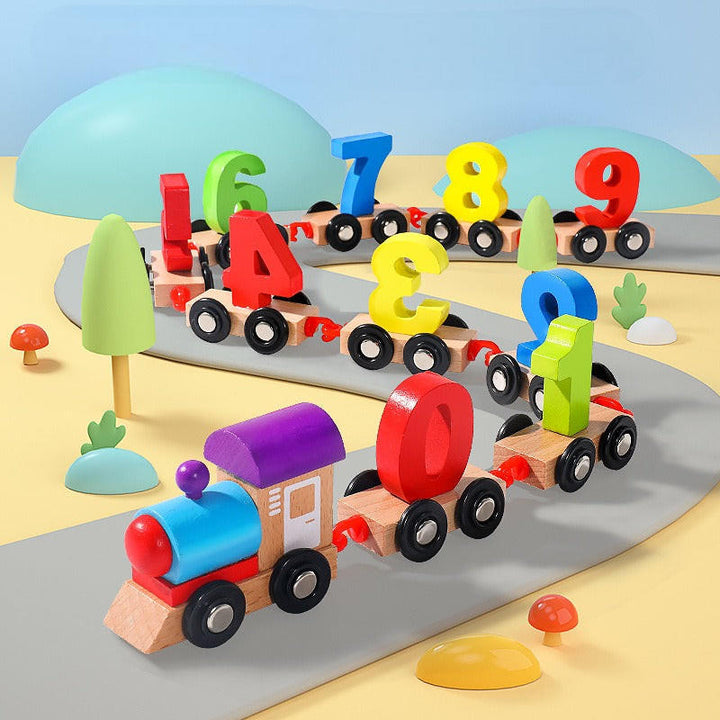 Houten magnetische cijfertrein om spelend te leren