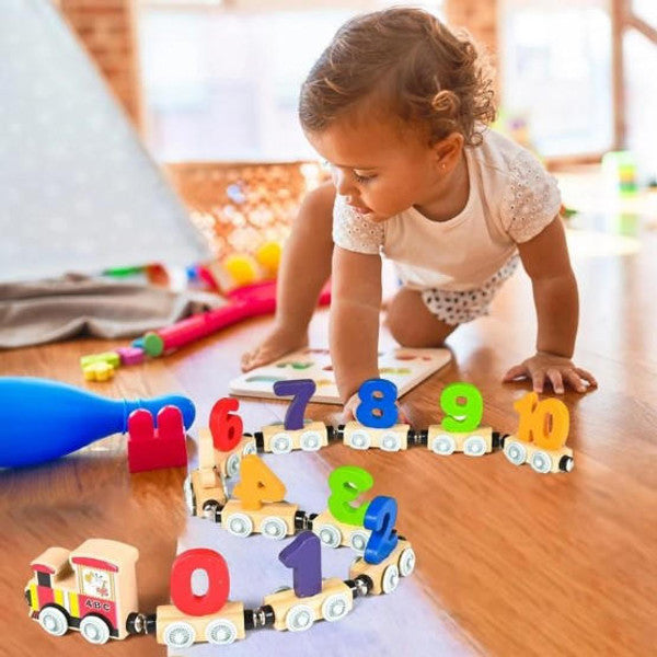 Houten magnetische cijfertrein om spelend te leren