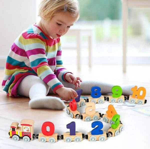 Houten magnetische cijfertrein om spelend te leren