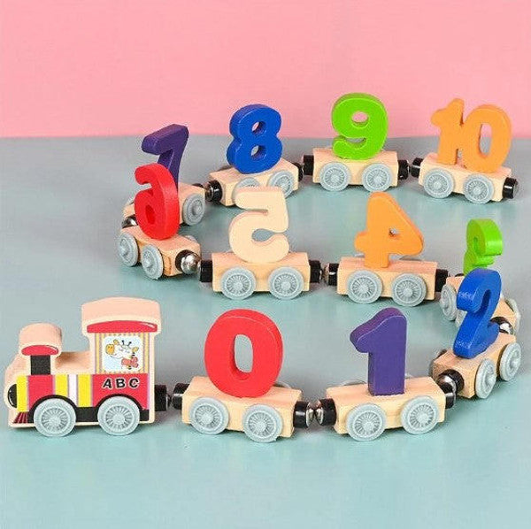 Houten magnetische cijfertrein om spelend te leren