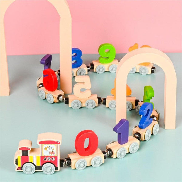 Houten magnetische cijfertrein om spelend te leren