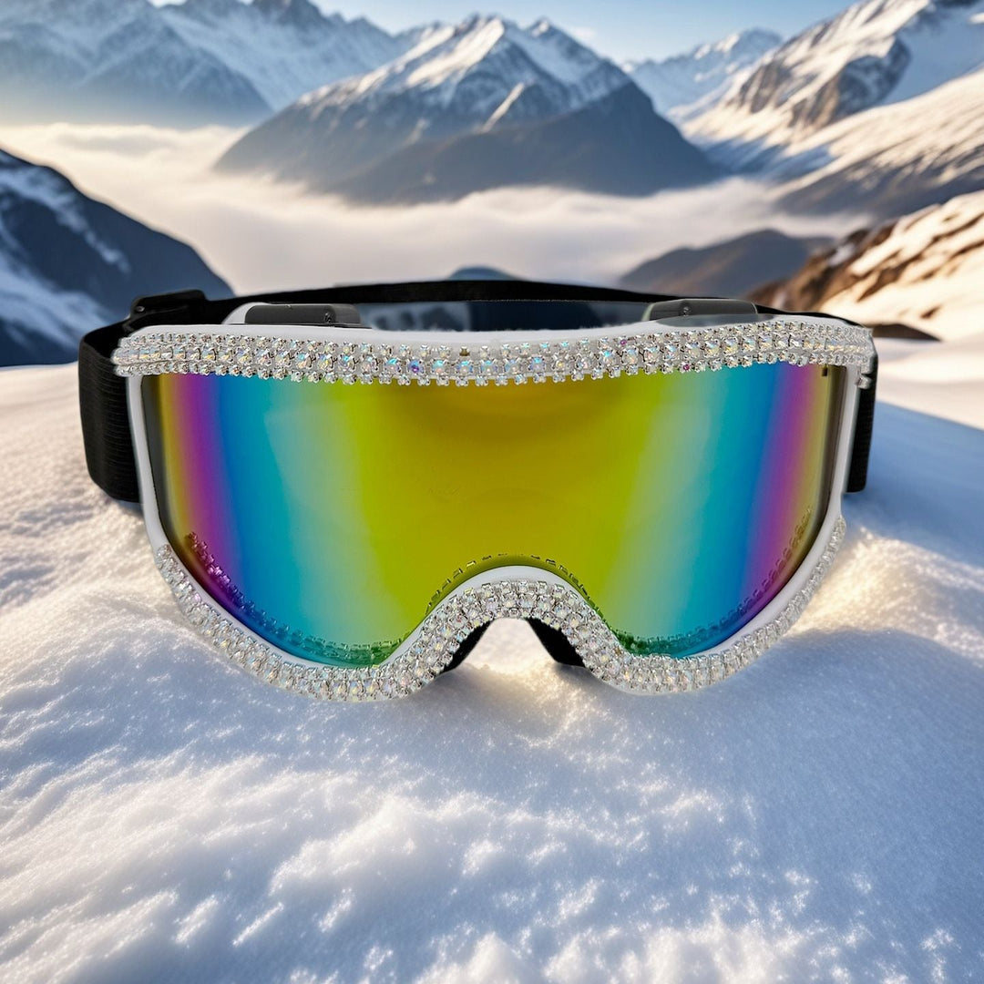 Dames skibril met glinsterende kristallen en anti-condens UV-lens