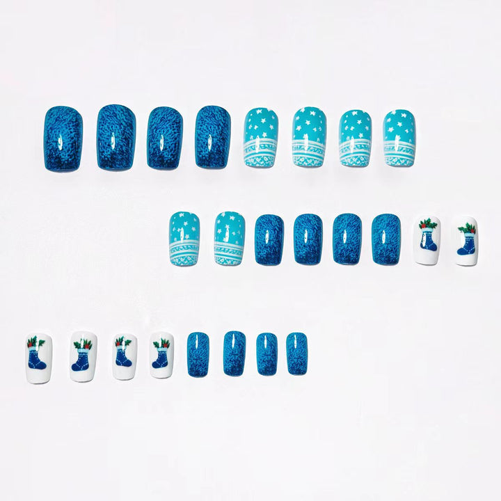 Herbruikbare plaknagels met winterse print in blauw