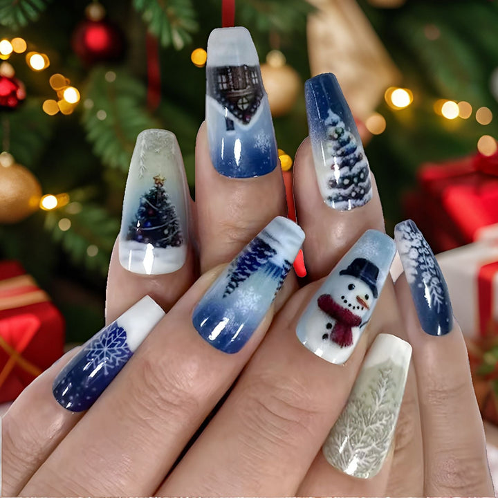 Winter – thematisch artistiek druk – op nagels bowlift