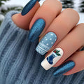 Hollevo™ Herbruikbare plaknagels met winterse print in blauw