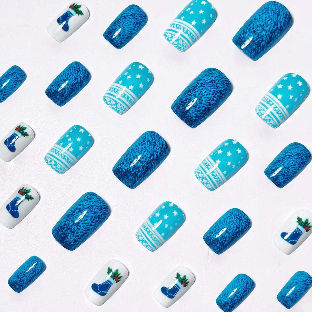 Herbruikbare plaknagels met winterse print in blauw