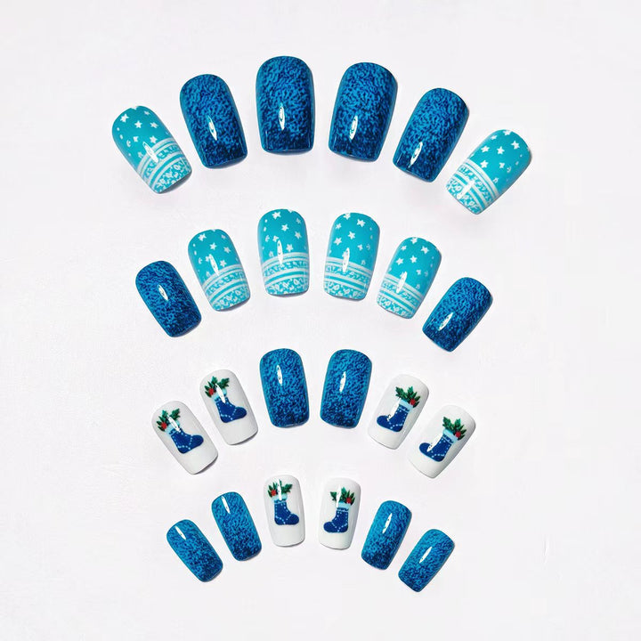 Herbruikbare plaknagels met winterse print in blauw