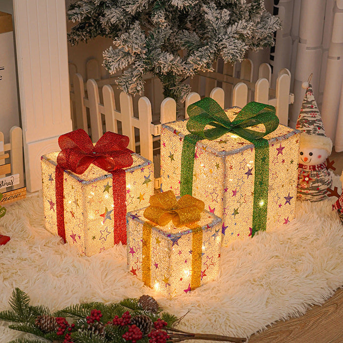 Hollevo™ Verlichte kerstcadeaus decoratie met LED, set van 3