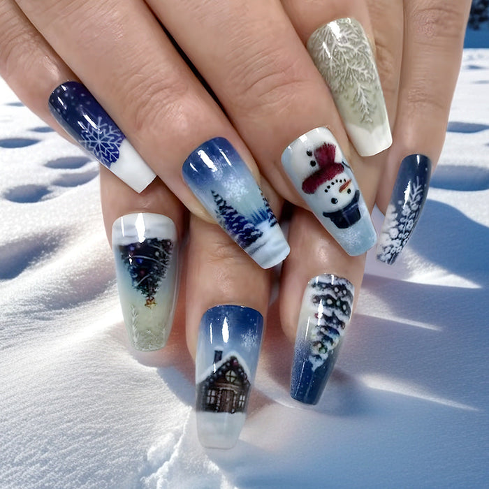 Hollevo™ Plaknagels met winterkunst – berijpte bomen en sneeuwpoppen