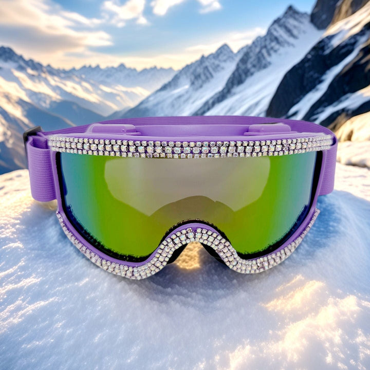 Dames skibril met glinsterende kristallen en anti-condens UV-lens