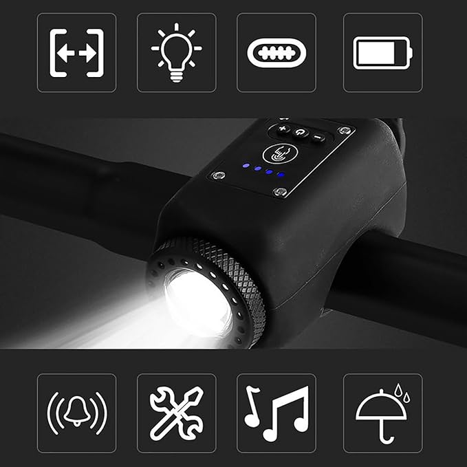 Oplaadbare fietstoeter 110 dB met koplamp – 2-in-1 en waterdicht