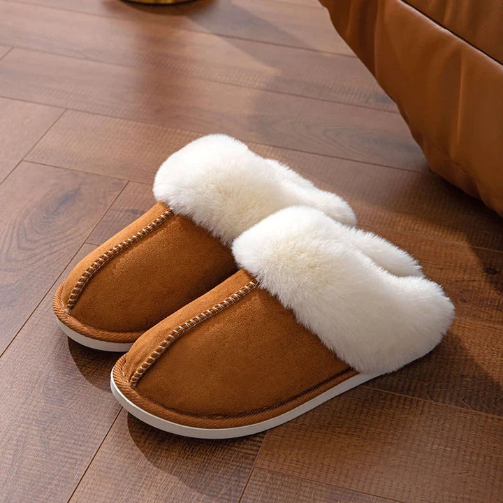 Pluizige bontpantoffels voor dames met zachte zool