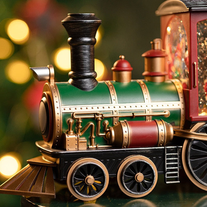 Muziekdoos kerstman in trein met glitter en 8 kerstliedjes