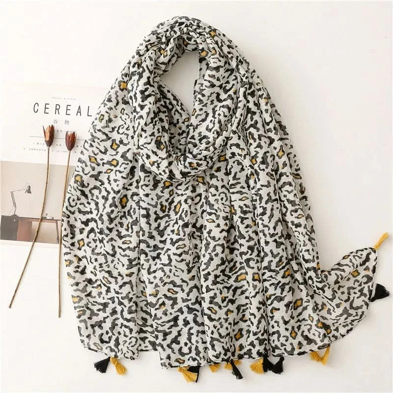 Dames sjaal van viscose met stippen en bloemenprint