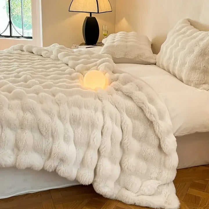 Omkeerbare plaid van imitatiebont met bubbelstructuur