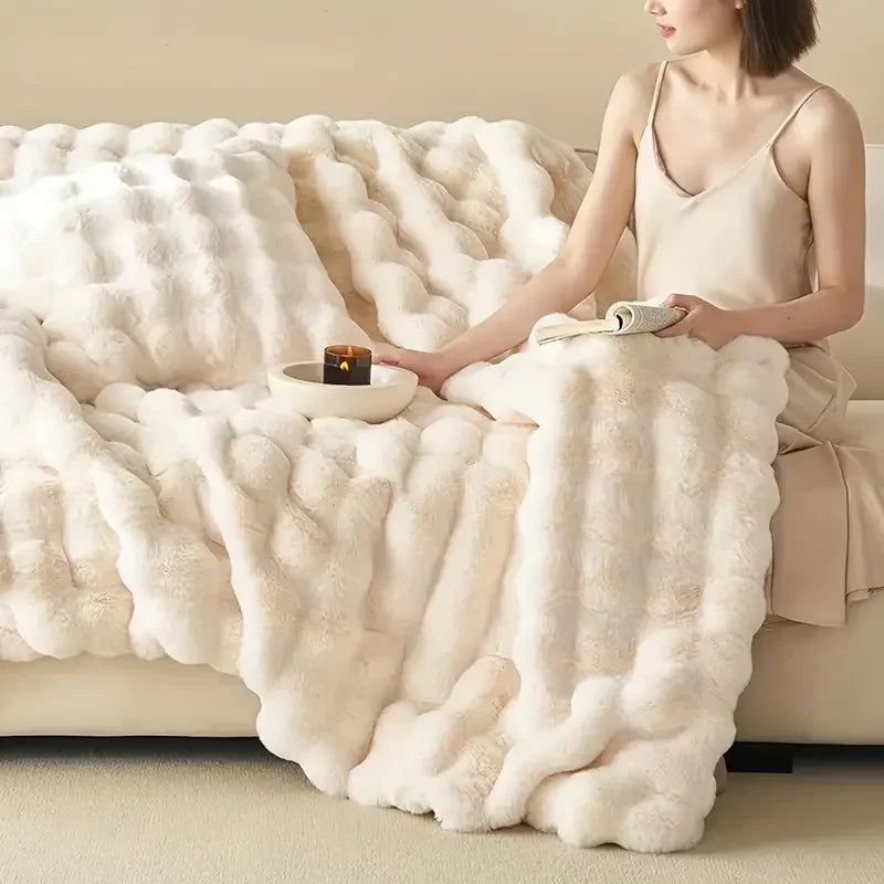Omkeerbare plaid van imitatiebont met bubbelstructuur