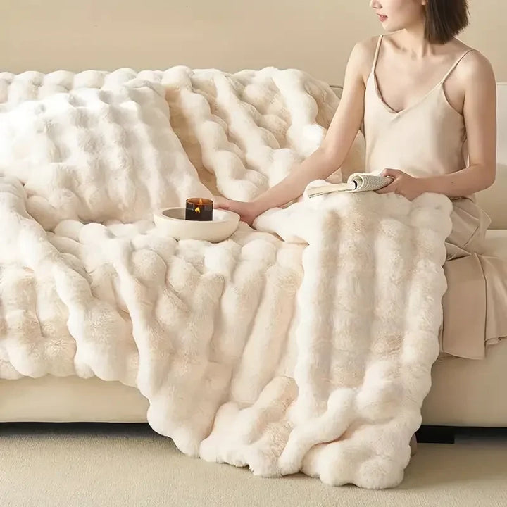 Omkeerbare plaid van imitatiebont met bubbelstructuur