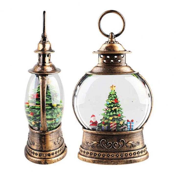 Kerstlantaarn met muziekdoos, ledlicht en dwarrelende glitter