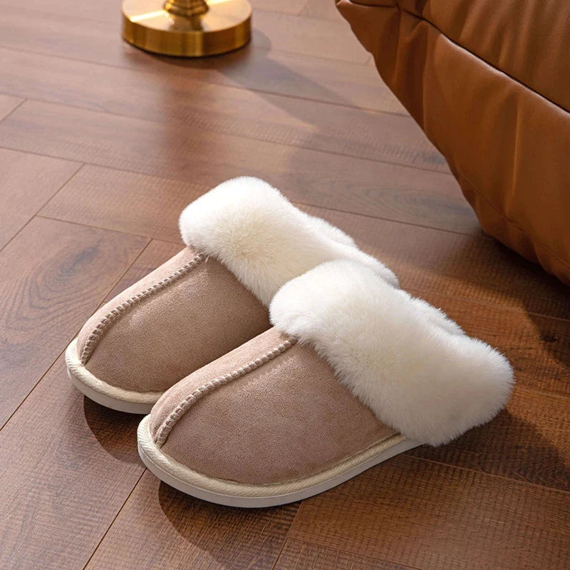 Pluizige bontpantoffels voor dames met zachte zool